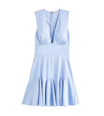 Abercrombie & Fitch Plunge Mini Dress Womens Satin Blue Sleeveless Godet A-Line • $39.95