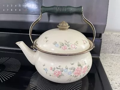 Pfaltzgraff Tea Rose Teapot Kettle Metal Enamel  • $0.99