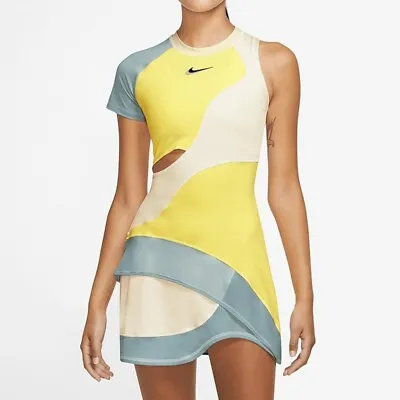 £99.99 • Buy Nike Court  Women's Dri-FIT Slam Tennis Dress DD8837-712 Yellow/Blue Size M New