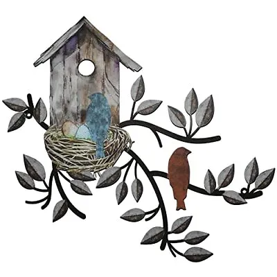 Birds Wall Decor Metal Tree With Birdhouse Wall Art Hanging Outdoor Wall Brown • $15.48