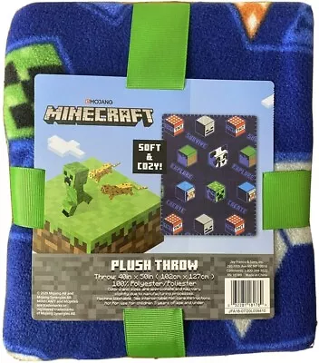 Minecraft Blocks Plush Throw Blanket 40 X 50  Blue Boys Girls Teen NEW • $27.38