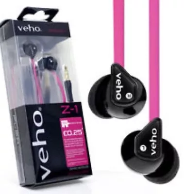 Veho 360 Z-1 In-Ear Headphones Anti Tangle Cable & Stereo Noise Isolating Pink • £4.99