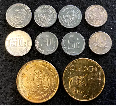 Mexico 5 Coins Set 5 10 20 50 Centavos & 100 Pesos UNC World Coins • $10.45