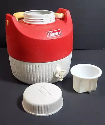 Vintage Coleman 1-Gallon Red/White Water Cooler Jug Spout With Cup 1980s Retro • $15.99