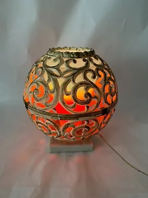 VTG MCM Plastic Filigree Sphere Table Lamp Retro Multicolor Bulb Marble Base • $59.99