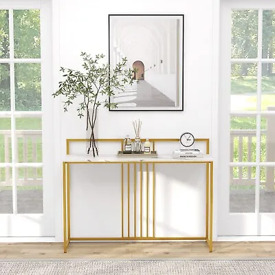 Modern 122cm Console Table Faux Marble Top Entryway Table Narrow Sofa Side Table • £49.95