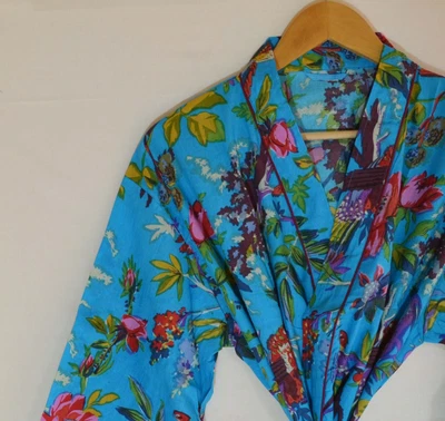 $42.89 • Buy Women Night Wear Shirt Long Kimono Indian Hand Block Dress Bathrobe Screen Print
