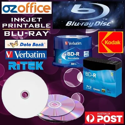 Verbatim Kodak Data Bank Ritek - Blank Blu-Ray Discs BDR Inkjet Printable Disc • $19.95