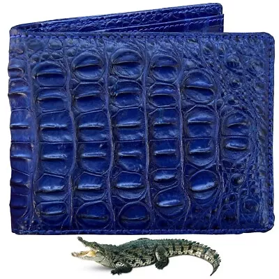 Blue Genuine Crocodile Crocodile Leather Skin Men Bifold Wallet Handmade • $75