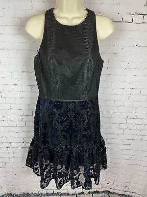 Aidan Mattox Dress Size 4 Women's Black W/ Dark Blue Velvet Floral Layer (BAI) • $17.99