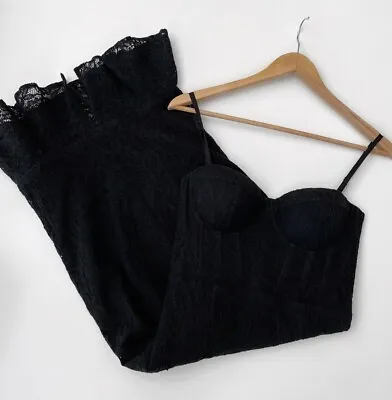 ELLE ZEITOUNE Black Lace Corset Pencil Dress Size 10 Fit 8-10 • $31.10