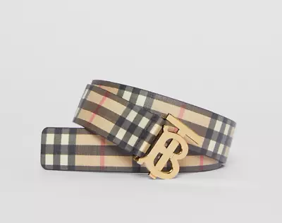 £270 • Buy BURBERRY - Belt -  Beige Check Canvas- Gold TB Buckle - Size S - New&Tags