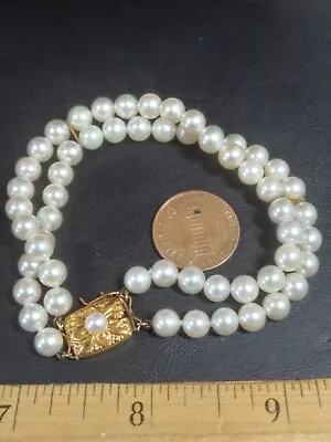 Wow! Vintage Mikimoto 18K Gold Double Strand Akoya Pearl Bracelet • $2300