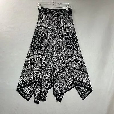 Bila Skirt Womens Medium Black Geometric Pull On Flowy Asymmetrical Hem Boho • $27.98