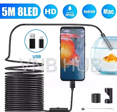 8LED Endoscope Borescope Snake Inspection Camera USB C For Android PC 5M/16.4ft • $21.99