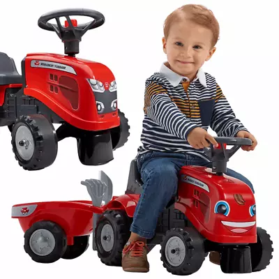 FALK Tractor Baby Massey Ferguson Red With Trailer Akc. From 1 Year • £80.27