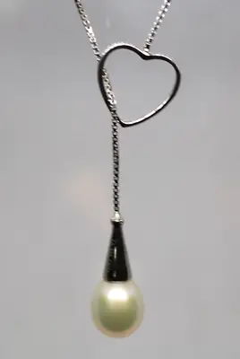 Ladies Sterling Silver NOS Open Heart Dangle Mabe Pearl Pendant Necklace 18  • $27.99