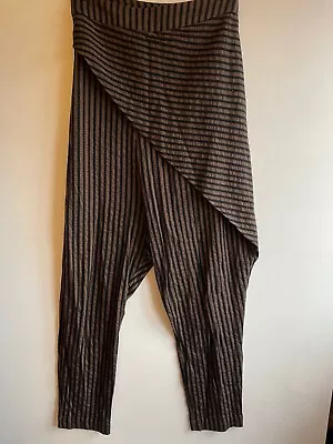 £40 • Buy CREA CONCEPT Brown & Black Stripe Drop Crotch Wool Wrap Front Trousers 42 Uk 14