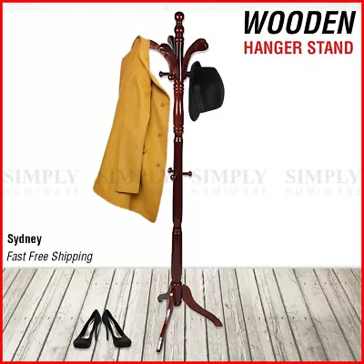 Wooden Coat Stand Rack Clothes Hanger Hat Tree Vintage Jacket Bag Umbrella Hook • $69.90