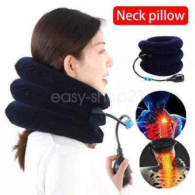 Inflatable Cervical Neck Traction Device Collar Brace Therapy Pain Relife Travel • £13.43