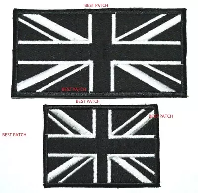 Embroidered Union Jack British Patch Iron Sew On Black UK Flag Badge 2 Sizes • £2.70