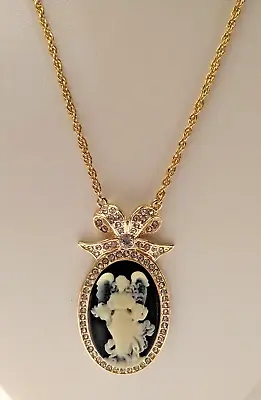 Beautiful Blue Enamel With Angel Pendant 18  Necklace Goldtone • $15