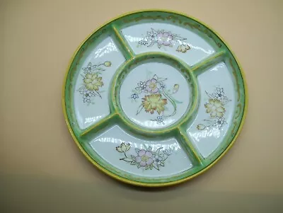 VTG Green Moriyama Divided Relish Tray Dish Mori-Machi Pink White Yellow Flowers • $24.95