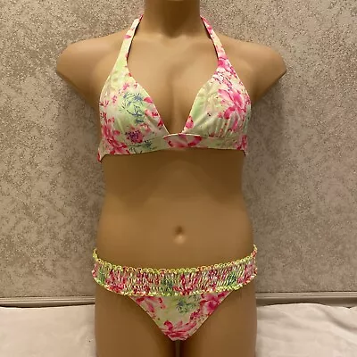 Victoria Secret Bikini. Bright Neon Multi-Color Floral Ruffle Trim Size Medium  • $28