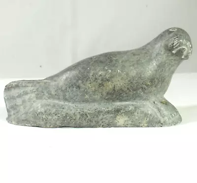 Eskimo Art Seal Stone Figure Carving Vintage Inuit Natural 14cmL Canada Cute • £85