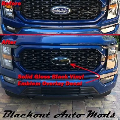 SOLID Gloss Black Emblem Overlay Vinyl Decals For 2015-2023 Ford F150 - SET OF 2 • $15.99