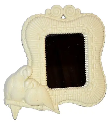 Homco Wall Mirror Doves Love Birds 1989 Vtg Off White Home Interior Faux Wicker • $13.05