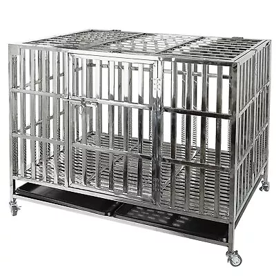 42  Heavy Duty Stainless Steel Dog Cage Crate Folding Pet Playpen Wheels • $179.99