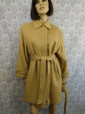 $110.95 • Buy Vintage Aquascutum Camel Hair Wool Coat Beige Mid Length Belted 80s Size L