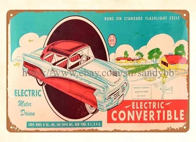 Wall Art Louis Marx Electric Convertible Auto Car Childhood Toy Metal Tin Sign • $18.89