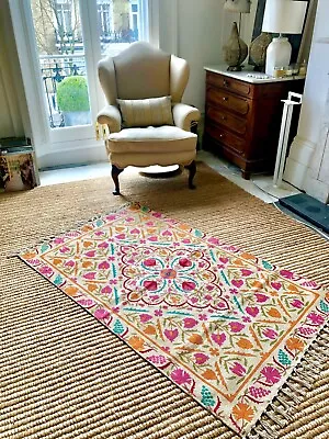 £95 • Buy Anthropologie BoHo Chic Floral Tassel Rug In Warm Reds/pinks 95cms X 175cms