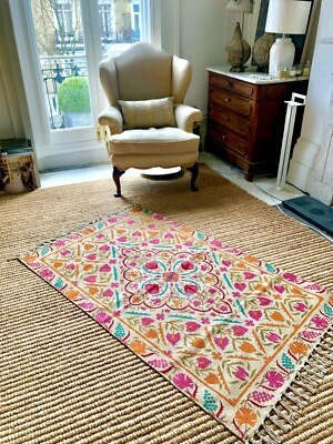 £95 • Buy Anthropologie BoHo Chic Floral Tassel Rug In Warm Reds/pinks 95cms X 175cms