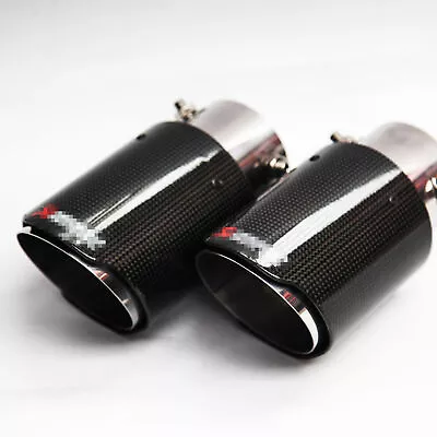 2pcs Universal Carbon Fiber Car Auto Exhaust Muffler End Tip 63mm-89mm Tail Pipe • £59.49