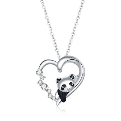BAMOER S925 Sterling Silver Necklace Panda Dangle With CZ For Ladies Jewelry • £17.64