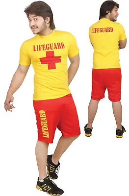 £7.49 • Buy Boys Lifeguard Costume Hen Stag Fancy Dress Party Mens Yellow Shirt Red Shorts