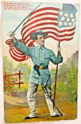 1908 Vintage Patriotic Postcard: Uncle Sam Has Sons Of Iron • $8.75