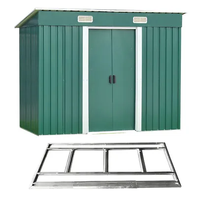 New 8 X 4 Garden Shed Metal Pent Roof Outdoor Tool Storage With Free Base Green • £165.99