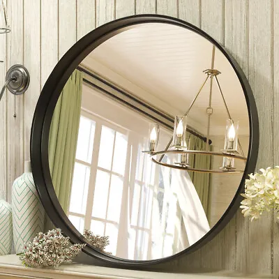 £25.95 • Buy Industrial Black Round Frame Home Bathroom Decor Glass Wall Vanity Mirror Large