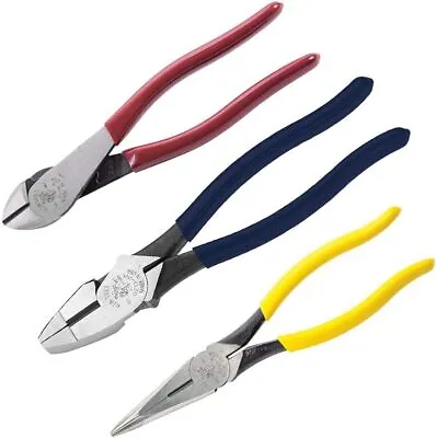 Klein Tools Tool Set Lineman's Pliers Diagonal Cutters Long Nose Pliers 3-Piece • $59.49