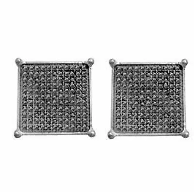 Micro Pave Square Stud Earrings Black Natural Diamond Sterling Silver 1/20 Ct • $249.21