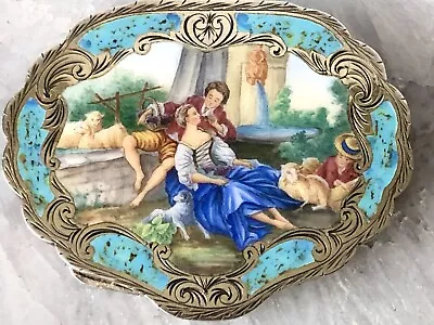 Antique Vintage Italian Italy 800 Silver Enamel Classical Lovers Powder Compact • $399.99