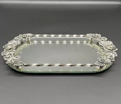 Vintage Vanity Mirror Tray Perfume Holder With Roses 11.5” By 5.75” By 1” • $34.95