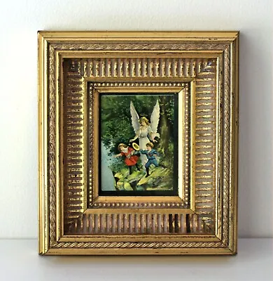 Vintage Guardian Angel Framed Print Small Professionally Framed Deep Gold Frame • $24.95