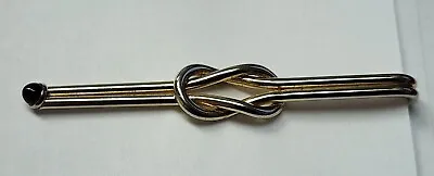 VINTAGE TIE BAR CLIP CLASP STAY Knotted Gold Tone Ruby Red Cabochon Paddle • $9.99