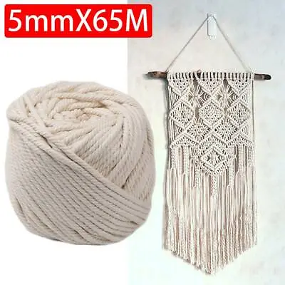 £6.09 • Buy 5mm 65M Beige Cotton Twisted Cord Rope Craft Macrame Artisan String Natural RD
