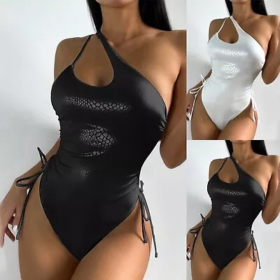 Women Swimsuit One Shoulder Print Solid Color Sexy Swimsuit Latex Bikini • $23.21